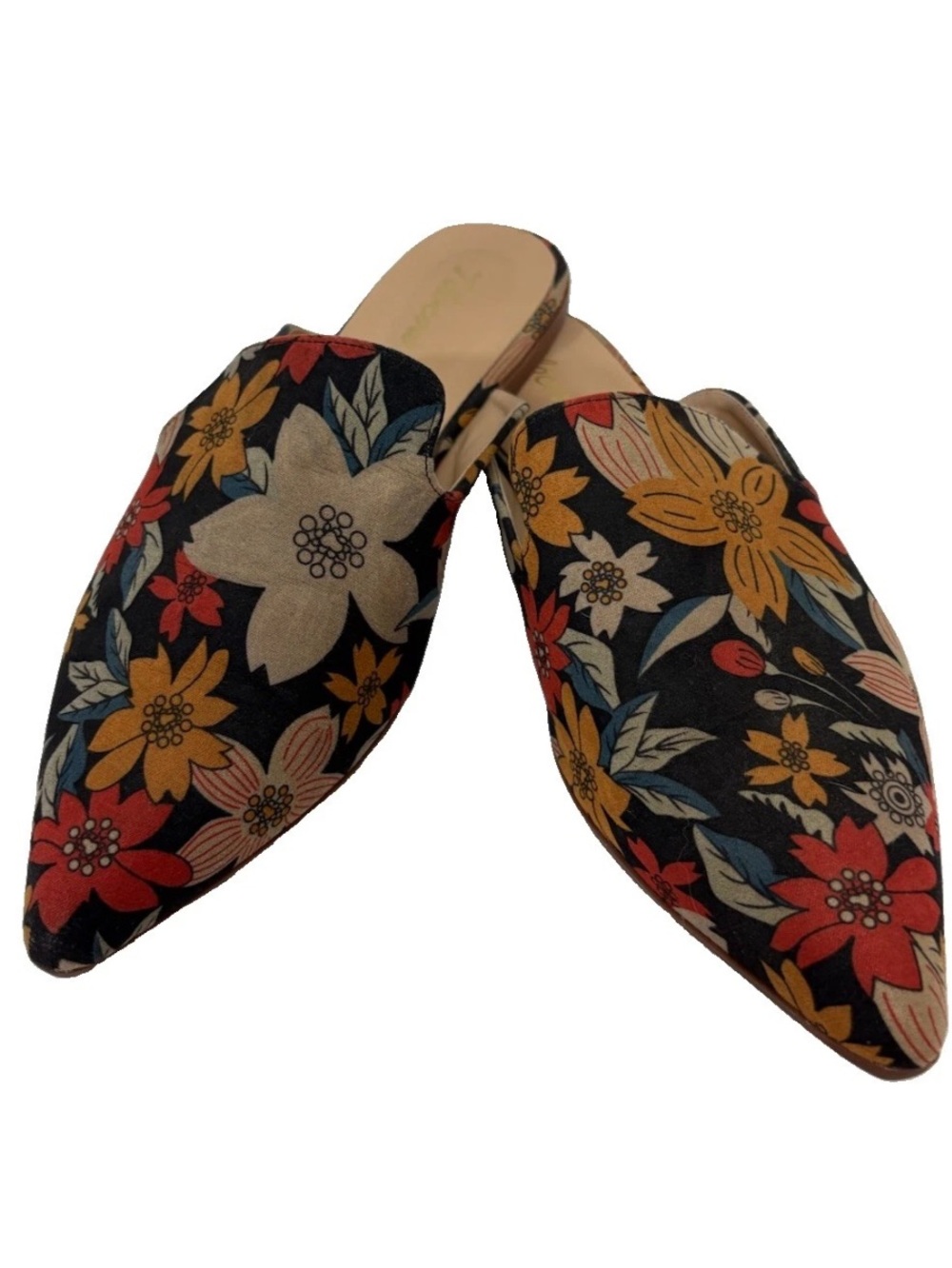 Tilocow Flats Slip On Mules 10 Fall Floral Print Brown Tan Shoes